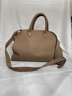 Anna Paola stunning Structured Taupe Leather Satchel with Adjustable Strap